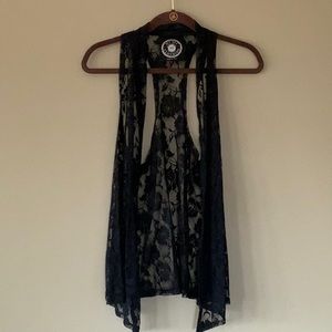 Black floral lace sleeveless cardigan